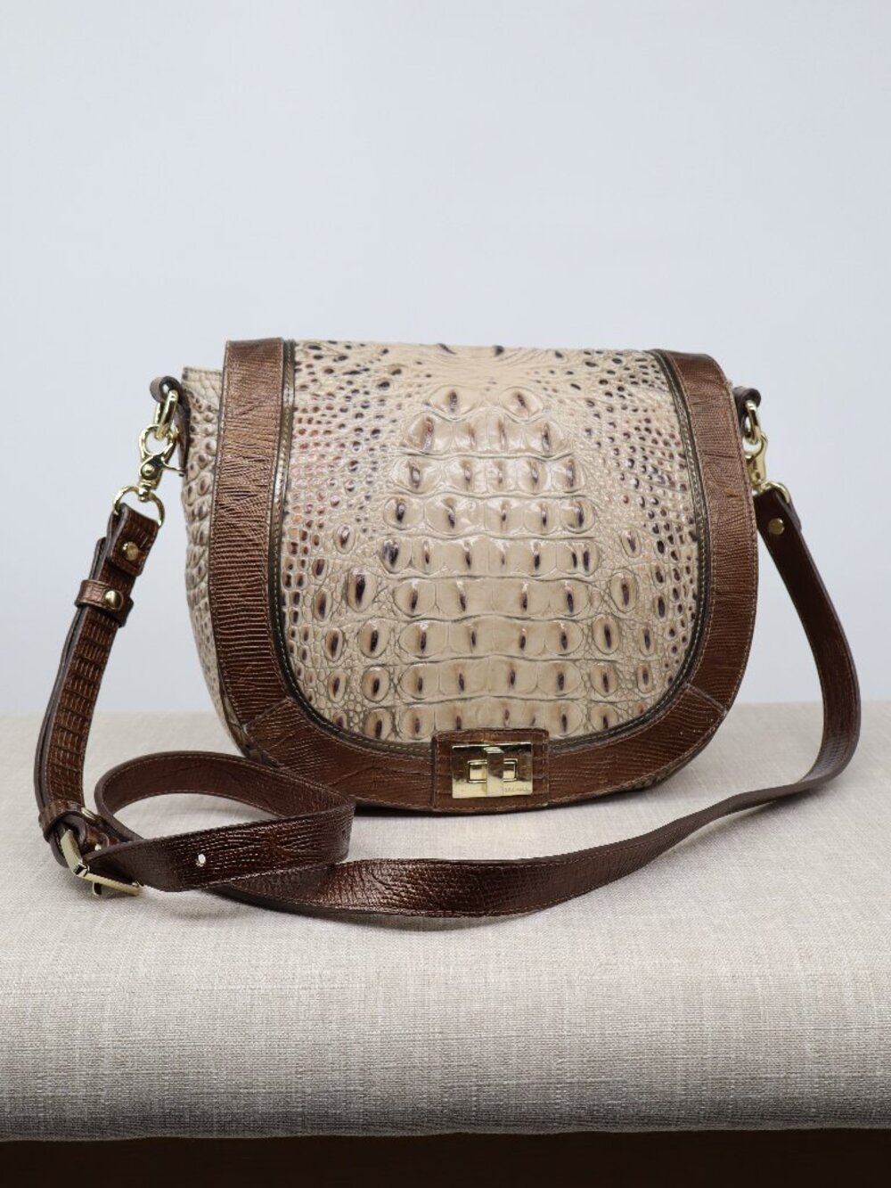 Brahmin Sonny Saddle Bag Armor Pennfield Croc & Lizard Embossed Crossbody - Picture 1 of 11